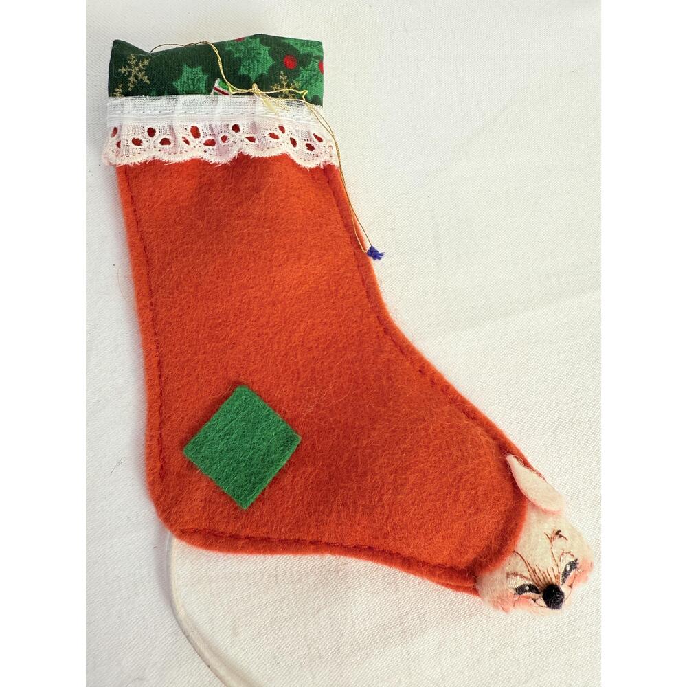 Annalee  99’ “ Itsie” Squeak A Boo Red Green Felt Mouse Face  Stocking 7.5” - Picture 2 of 7
